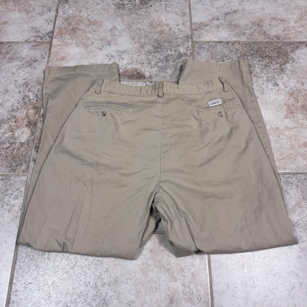 Polo Ralph Lauren 90s Vintage Chino Pants Mens Beige 35x34 Zip Fly Pleated - Picture 7 of 10